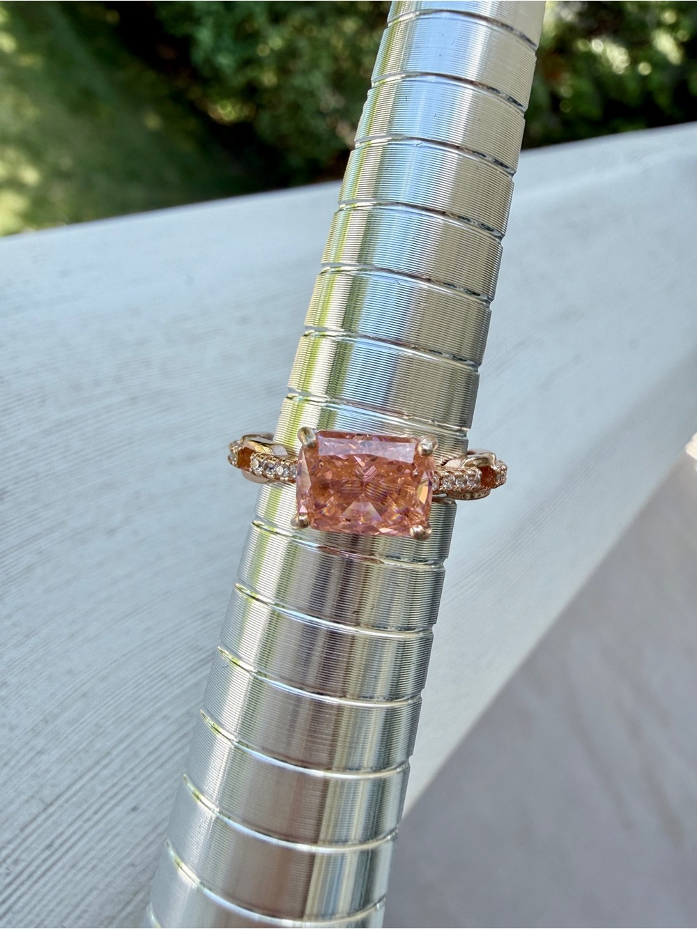 Radiant cut Sunset Pink Ring US size 5.75